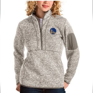 ANTIGUA Golden State Warriors NBA Heathered Grey Quarter-Zip Pullover Jacket NWT
